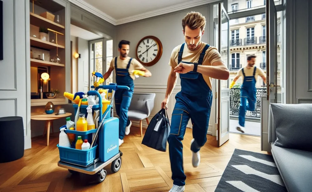 Équipe de nettoyage d'urgence Mr. Linge en intervention express à Paris pour location courte durée